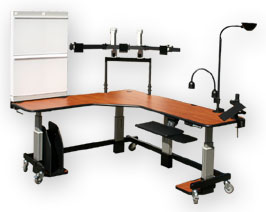Corner Radiology Height Adjustable Cart w/ Illuminators, Ergo Monitor Arm, Ambient and Task Light