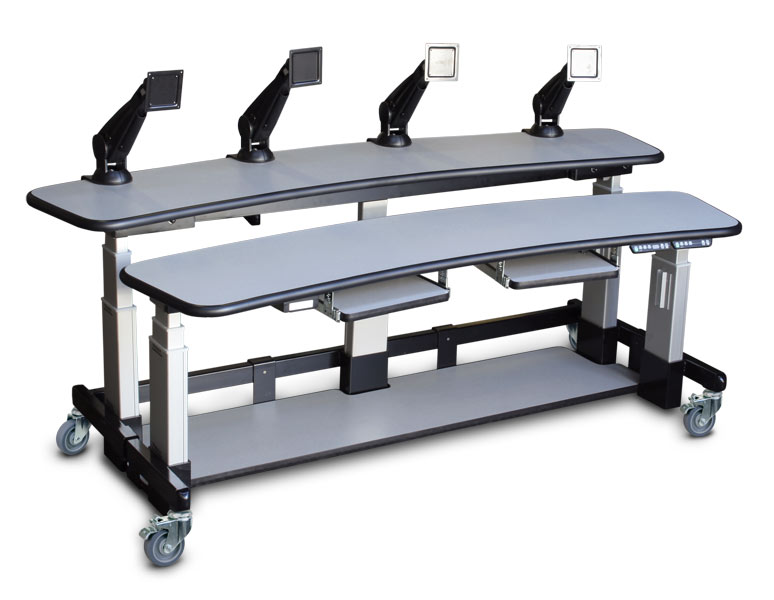 Adjustable  PACS  Workstation - 4 LCD Arms - 2 retractable platforms