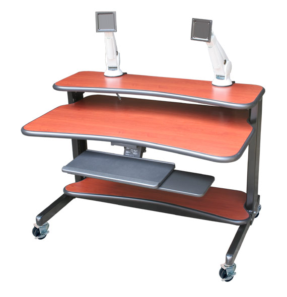 Computer Cart with two LCD Monitor Arms