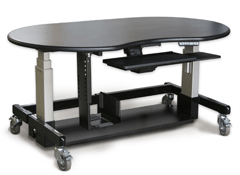 Black color desk with rolling and height adjusting options
